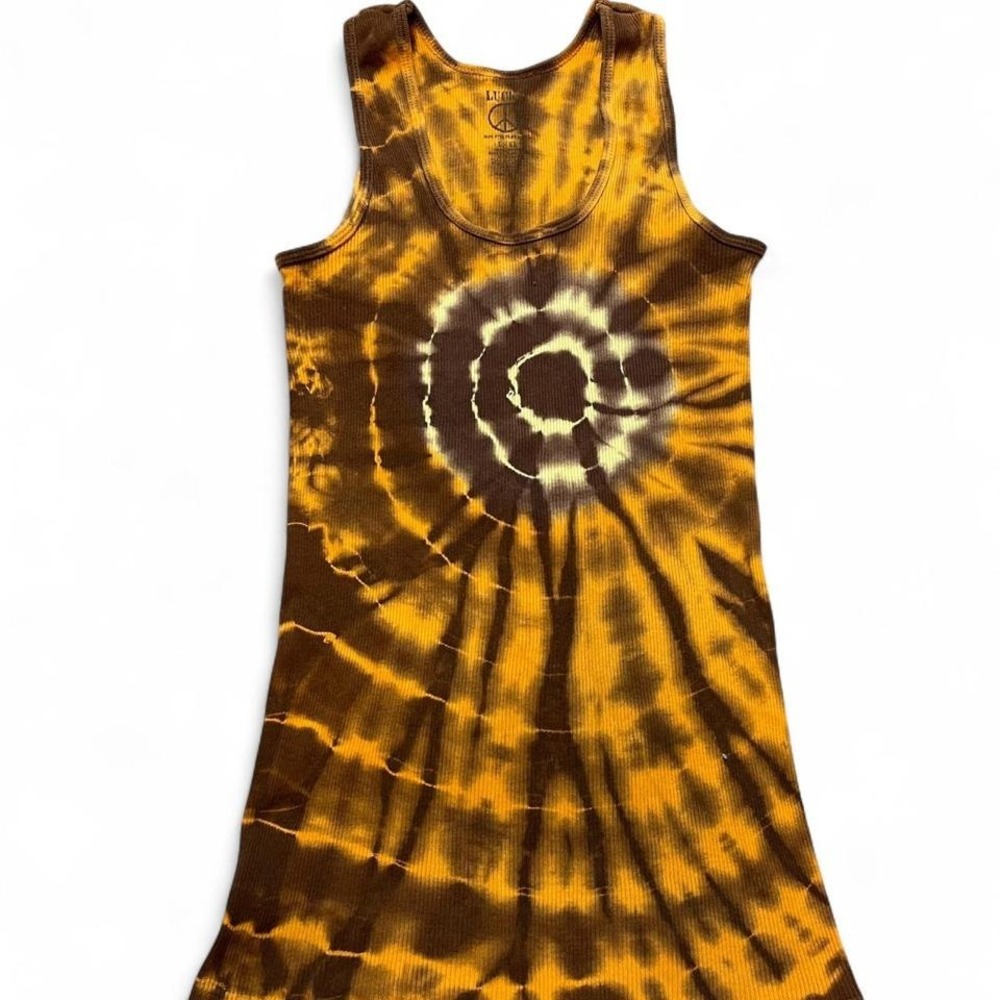 brown + yellow tie-dye tank top